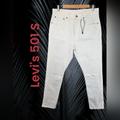 Levi's Jeans | Levi's Womens 501 Skinny White Denim Premium Jean Sz 31x28 Distressed Button Fly | Color: White | Size: 31