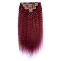 Hair Extensions 12-24Inch Kinky Straight Clip in Real Human Hair Extensions, Wine Red Full Head 7pcs 16clips Straight Human Hair Clip In Extensions for Women Burgundy Red Hairpiece (Size : 12inch, C