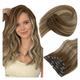 Hair Extensions 7pcs Clip in Hair Extensions Real Human Hair 10-24inch Balaygae Clip in Human Hair Extensions Chestnut Brown Platinum Blonde Human Hair Extensions Clip ins for Women Hair Pieces (Size