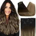 Hair Extensions Ombre Clip in Hair Extensions Real Human Hair 7pcs Full Head Brazilian Clip in Extensions Balayage Blonde Clip in Human Hair Extensions Clip ins 12-24 Inch Hairpiece (Size : 22 inches