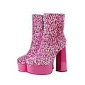 Women's Fashion Short Boots Platform Sequins Chunky High Heel Short Boots Heel Mid Calf Boots Tall Boots for Women Wide Calf Knee High (Red, 6.5)