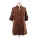 J Gee Casual Dress - Shirtdress Collared 3/4 sleeves: Brown Solid Dresses - Women's Size X-Large Petite