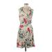 MNG Casual Dress - Mini V Neck Sleeveless: Tan Floral Dresses - Women's Size 8