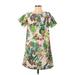 J.Crew Casual Dress - Shift High Neck Short sleeves: Green Tropical Dresses - Women's Size 00