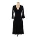 BCBGMAXAZRIA Casual Dress - Midi V-Neck 3/4 sleeves: Black Print Dresses - Women's Size Small