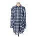 Caslon Casual Dress - Mini Collared Long sleeves: Blue Plaid Dresses - Women's Size Small