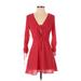Topshop Casual Dress - A-Line Tie Neck 3/4 sleeves: Red Print Dresses - Women's Size 2 Petite