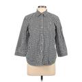 Lauren by Ralph Lauren Long Sleeve Button Down Shirt: One Shoulder One Shoulder Gray Checkered/Gingham Tops - Women's Size Large Petite