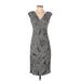 London Times Cocktail Dress - Sheath V-Neck Sleeveless: Gray Dresses - Women's Size 4