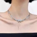 Collier pendentif papillon bleu romantique pour femme ensemble de matiques élégantes breloque à