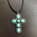 Collier pendentif croix Turquoise Vintage bijoux fête chaîne clavicule