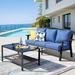 Latitude Run® Hawally Outdoor Wicker Patio Sofa w/ Cushions w/ Ottoman in Blue | 31.89 H x 72.44 W x 31.49 D in | Wayfair