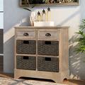 August Grove® Balendran Solid Wood 6 - Drawer Square Accent Cabinet Wood in White | 28 H x 28 W x 11.8 D in | Wayfair