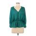 H&M 3/4 Sleeve Blouse: Teal Tops - Women's Size 8