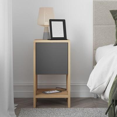 Decortie - Ema Moderner Nachttisch 30cm Breite Schlafzimmermöbel - Eiche / Anthrazit Grau - Eiche Image