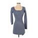 Pink Lily Casual Dress - Bodycon Scoop Neck 3/4 sleeves: Gray Print Dresses - Women's Size Small