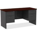 Lorell Mahogany Laminate/Charcoal Steel Double-pedestal Credenza - 2-Drawer 60 x 24 1.1 Top - 2 x Box Drawer(s) File Drawer(s) - Double Pedestal - Material: Steel - Finish: Mahogany Laminate Ch