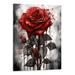 ONETECH Vintage Rose Painting Canvas Wall Art Retro Black And White Red Rose Flower Ink Painting Picture Print Modern Rose Wall Decor Floral Artwork Poster Framed For Living Room - 16x20 Inch