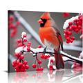 COMIO Red Cardinal Canvas Wall Art Bird on Berries Tree Painting Christmas Wall Decor Winter Scene Picture Poster Prints Stretched and Framed Ready to Hang for Kitchen Dining Room