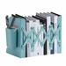 Adjustable Bookend with Pen Holder Magazine File Organizer and Accessories Holder Desk Book Ends for Shelves Extends Up to 17 Inches (Blue Small)