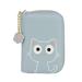 Cute Little Cat Pattern Card Holder- Accordian Zipper Card Case Cash Pockets Coin Purse Zip Around Wallet with Paw Pendant LIGHT BLUE Accordian