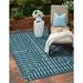 Allstar Rugs 5 0 x 6 11 Gainsboro Grey Modern Abstract Themed Polypropylene Outdoor Rug with a Dark Cyan Cornered Line Formation Design and Ivory Accents. Flatweave in Turkey.