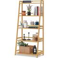 Bamboo Ladder Bookshelf 5-Tier Ladder Shelf Floor Freestanding Display Shelving Units Storage Rack Plant Stand for Home Office Library (Natural 27 L x 15 W x 58.5 H)