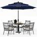 VILLA 5 Piece Outdoor Dining Set with 10ft Umbrella 37 Square Metal Dining Table & 4 Cushioned Metal Chairs & 3-Tier Beige Umbrella for Patio Deck Yard Porch