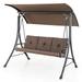 Costway 3-Seat Outdoor Porch Swing Adjustable Canopy Padded Cushions Steel Frame Brown