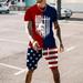 DDAPJ pyju Mens Short Sets 2 Piece Outfits American Flag Print Short Sleeve Shirt and Shorts Set 4th of July Patriotic Tracksuit Lightning Deals of Today Red M