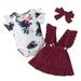 HUANBAI Girls Clothes Short Sleeve Floral Ruffle Romper Tops Suspender Skirt Set Little Girl Overall Dress 0-18 Months