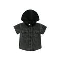 FOCUSNORM Toddler Baby Boy Girl Denim Shirt Hooded Short Sleeve Button Down Jean Shirts Jacket Blouse Tops Fall Clothes