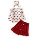 Fall Baby Girl Outfits Long Sleeve Love Print Ribbed Tops Skirt Headbands Outfits 3Pcs Outfits Clothes Set Toddler Boy Fall Outfits Red 18 Months-24 Months