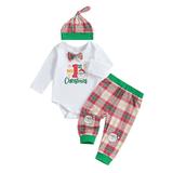Canis Christmas-themed Baby Clothing Set: Long Sleeve Romper Plaid Pants and Hat