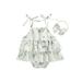 FOCUSNORM Infant Baby Girls Summer Sweet Romper Dress 2pcs Flowers Printed Ruffles Sleeveless Lace Up Jumpsuits Headband