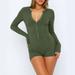 Bdfzl Womens Sexy Bodysuit V-Neck Long Sleeve Yoga Rompers Workout Ribbed Pajamas Sport Jumpsuits Romperswomens Fall Fashion 2023 Army Green S