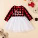 TUWABEII Infant Baby Girl Christmas Outfit Toddler Cute Lattice Print Embroidered Letter Net Yarn Children s Dress