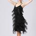 TUWABEII Fall & Winter Dresses for Womens Women s Fashion Suspender Crewneck Sequin Feather Sleeveless Solid Mini Dress