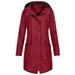 TUWABEII Women s Christmas Tops Womens Solid Color Rain Jacket Outdoor Hooded Windproof Long Coat