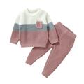 Qiyuancai Winter Outfits for Toddler Kids Baby Girls Boys Color Block Knit Sweater Shirt Top And Pants Cotton Warm Fall Winter Child Clothes Set