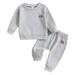 QIANGONG Boys Outfit Sets Waffle Boys Outfit Sets Crew Neck Long Sleeve Boys Outfit Sets Grey 2-3 Years