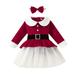 Hfolob Girls Dress Toddler Baby Kids Girls Suit Christmas Mesh Long Sleeve Belt Hairband Princess Dress Outfits Dress For Kids