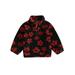 Qtinghua Toddler Baby Girls Fleece Jacket Flower Print Zipper Stand Collar Long Sleeve Plush Coat Winter Warm Outerwear Black 2-3 Years