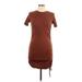 Zara Casual Dress - Bodycon Crew Neck Short sleeves: Brown Solid Dresses - Women's Size Large