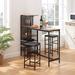 Javlergo Bar Table and Chairs Set for 2, 3 Piece Counter Height Pub Table with 2 Padded Stools, Wine Rack & Glass Holder