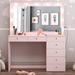 Boahaus Makeup Vanity, 7 Drawers, Lights Built-in, Power Outlet, Pink