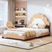 Twin Size Upholstered Leather Platform Bed with Lion-Shaped Headboard and High Load Capacity, Brown