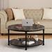 Round Coffee Table for Living Room Rustic Center Table with Storage Shelf