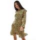 French Connection Aleezia textured long sleeve flippy mini dress in green floral