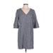 Draper James Casual Dress - Shift V Neck 3/4 sleeves: Gray Checkered/Gingham Dresses - Women's Size 10